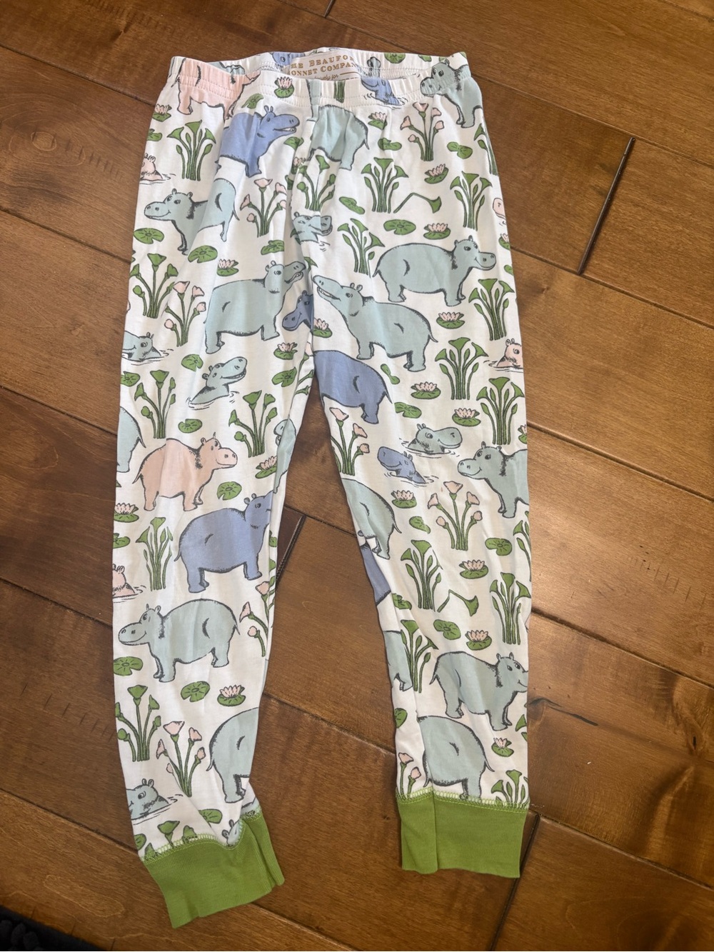 The Beaufort Bonnet Company Pastel Hippo Print Pajama Pants - Green Cuffs